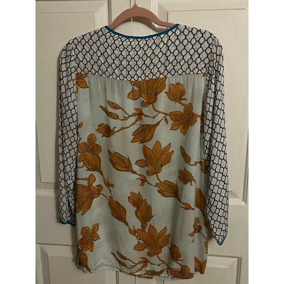 Soft Surroundings Long Sleeve Top Blouse Women's Size S Brown White V Neck - Picture 3 of 5